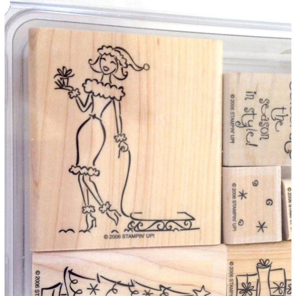 Stampin’ Up! Sassy & Seasonal Set of 6 Tags Un-Used Open Box Wood Mounted Rare